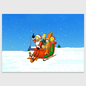 Поздравительная открытка с принтом Simpsons New Year в Курске, 100% бумага | плотность бумаги 280 г/м2, матовая, на обратной стороне линовка и место для марки
 | Тематика изображения на принте: bart | christmas | family | homer | lisa | maggie | marge | new | santa | simpson | simpsons | snow | thesimpsons | xmas | year | барт | гомер | лиза | мардж | мегги | санта | семья | симпсоны