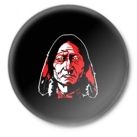 Значок с принтом Cherokee в Курске,  металл | круглая форма, металлическая застежка в виде булавки | Тематика изображения на принте: cherokee | indian | indians face | индеец | лицо индейца