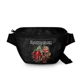 Поясная сумка 3D с принтом Iron Maiden в Курске, 100% полиэстер | плотная ткань, ремень с регулируемой длиной, внутри несколько карманов для мелочей, основное отделение и карман с обратной стороны сумки застегиваются на молнию | heavy metal | iron maiden | metal | айрон мейден | группы | метал | музыка | рок | хеви метал