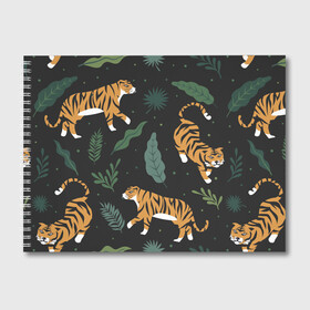 Альбом для рисования с принтом Тропический тигр в Курске, 100% бумага
 | матовая бумага, плотность 200 мг. | tiger | гепард | дикие кошки | животные | кот | кошки | пантера | тигр | тигры