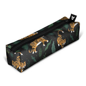 Пенал 3D с принтом Тропический тигр в Курске, 100% полиэстер | плотная ткань, застежка на молнии | tiger | гепард | дикие кошки | животные | кот | кошки | пантера | тигр | тигры