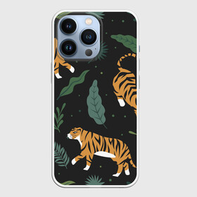 Чехол для iPhone 13 Pro с принтом Тропический тигр в Курске,  |  | Тематика изображения на принте: tiger | гепард | дикие кошки | животные | кот | кошки | пантера | тигр | тигры