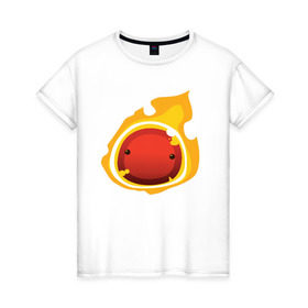 Женская футболка хлопок с принтом Огненный слайм-мини версия в Курске, 100% хлопок | прямой крой, круглый вырез горловины, длина до линии бедер, слегка спущенное плечо | slime rancher