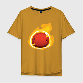 Мужская футболка хлопок Oversize с принтом Огненный слайм-мини версия в Курске, 100% хлопок | свободный крой, круглый ворот, “спинка” длиннее передней части | slime rancher