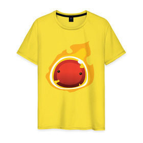 Мужская футболка хлопок с принтом Огненный слайм-мини версия в Курске, 100% хлопок | прямой крой, круглый вырез горловины, длина до линии бедер, слегка спущенное плечо. | slime rancher