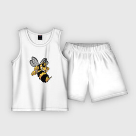 Детская пижама с шортами хлопок с принтом Злая Пчела в Курске,  |  | Тематика изображения на принте: злая пчела | пчела | рисунок