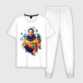 Мужская пижама хлопок с принтом Elon Mask в Курске, 100% хлопок | брюки и футболка прямого кроя, без карманов, на брюках мягкая резинка на поясе и по низу штанин
 | spacex | илон | илонмаск | космос | маск | ракета | тесла