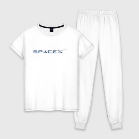 Женская пижама хлопок с принтом SPACEX - ИЛОН МАСК. в Курске, 100% хлопок | брюки и футболка прямого кроя, без карманов, на брюках мягкая резинка на поясе и по низу штанин | elon musk | spacex | американский предприниматель | изобретатель | илон маск | инвестор | инженер