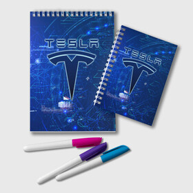 Блокнот с принтом Tesla в Курске, 100% бумага | 48 листов, плотность листов — 60 г/м2, плотность картонной обложки — 250 г/м2. Листы скреплены удобной пружинной спиралью. Цвет линий — светло-серый
 | Тематика изображения на принте: cybertruck | elon reeve musk | model 3 | pickup | tech | technology | tesla | грузовик | илон маск | кибер | моторс | пикап | тесла