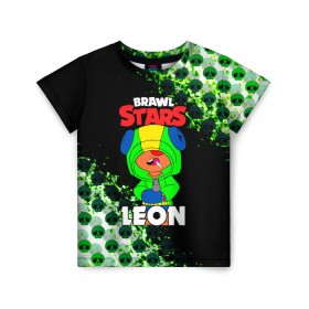 Детская футболка 3D с принтом BRAWL STARS - LEON. в Курске, 100% гипоаллергенный полиэфир | прямой крой, круглый вырез горловины, длина до линии бедер, чуть спущенное плечо, ткань немного тянется | 
