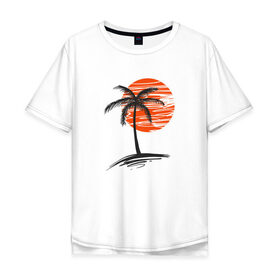 Мужская футболка хлопок Oversize с принтом Тропики в Курске, 100% хлопок | свободный крой, круглый ворот, “спинка” длиннее передней части | пальма | пляж | рисунок | солнце | тропики