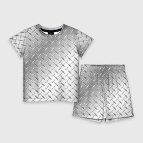 Детский костюм с шортами 3D с принтом Рифлёный металл в Курске,  |  | металл рифлёный железо блеск текстура