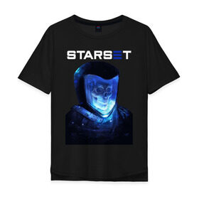 Мужская футболка хлопок Oversize с принтом Starset в Курске, 100% хлопок | свободный крой, круглый ворот, “спинка” длиннее передней части | astronaut | logo | rock | skull | space | starset | космонавт | космос | лого | рок | старсет | череп