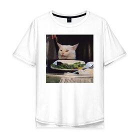 Мужская футболка хлопок Oversize с принтом мемная картинка с котом в Курске, 100% хлопок | свободный крой, круглый ворот, “спинка” длиннее передней части | Тематика изображения на принте: кот | котэ | кошка | мем | прикол | фотография