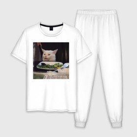 Мужская пижама хлопок с принтом мемная картинка с котом в Курске, 100% хлопок | брюки и футболка прямого кроя, без карманов, на брюках мягкая резинка на поясе и по низу штанин
 | Тематика изображения на принте: кот | котэ | кошка | мем | прикол | фотография