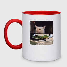 Кружка двухцветная с принтом мемная картинка с котом в Курске, керамика | объем — 330 мл, диаметр — 80 мм. Цветная ручка и кайма сверху, в некоторых цветах — вся внутренняя часть | кот | котэ | кошка | мем | прикол | фотография