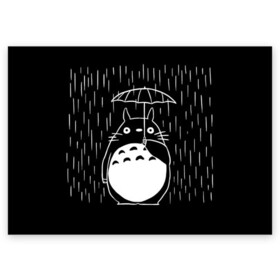 Поздравительная открытка с принтом Тоторо прячется от дождя в Курске, 100% бумага | плотность бумаги 280 г/м2, матовая, на обратной стороне линовка и место для марки
 | anime | hayao miyazaki | japanese | meme | miyazaki | piano | studio ghibli | tokyo | totoro | гибли | котобус | мой | сосед | сусуватари | тонари | тоторо | хаяо миядзаки