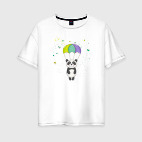 Женская футболка хлопок Oversize с принтом Панда на парашюте в Курске, 100% хлопок | свободный крой, круглый ворот, спущенный рукав, длина до линии бедер
 | панда | панда на парашюте | рисунок | сердечки