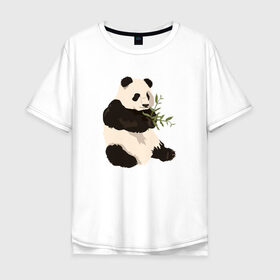 Мужская футболка хлопок Oversize с принтом Панда в Курске, 100% хлопок | свободный крой, круглый ворот, “спинка” длиннее передней части | Тематика изображения на принте: панда | рисунок