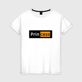 Женская футболка хлопок с принтом PrinCess в Курске, 100% хлопок | прямой крой, круглый вырез горловины, длина до линии бедер, слегка спущенное плечо | princess | антибренд | пародия | прикол