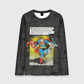 Мужской лонгслив 3D с принтом Flash, Batman, Superman в Курске, 100% полиэстер | длинные рукава, круглый вырез горловины, полуприлегающий силуэт | batman | bruce wayne | dc comics | flash | justice league | superhero | superman | бэтмен | лига справедливости | супермен | флэш