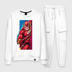 Женский костюм хлопок с принтом Flash, Justice League в Курске, 100% хлопок | на свитшоте круглая горловина, мягкая резинка по низу. Брюки заужены к низу, на них два вида карманов: два 