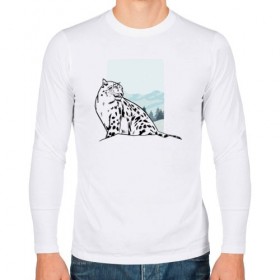 Мужской лонгслив хлопок с принтом Снежный Леопард в Курске, 100% хлопок |  | Тематика изображения на принте: leopard | snow | winter | зима | леопард | снег | снежный