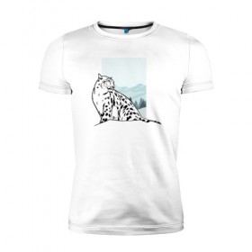Мужская футболка премиум с принтом Снежный Леопард в Курске, 92% хлопок, 8% лайкра | приталенный силуэт, круглый вырез ворота, длина до линии бедра, короткий рукав | leopard | snow | winter | зима | леопард | снег | снежный