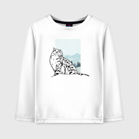 Детский лонгслив хлопок с принтом Снежный Леопард в Курске, 100% хлопок | круглый вырез горловины, полуприлегающий силуэт, длина до линии бедер | leopard | snow | winter | зима | леопард | снег | снежный