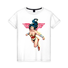 Женская футболка хлопок с принтом Wonder Woman в Курске, 100% хлопок | прямой крой, круглый вырез горловины, длина до линии бедер, слегка спущенное плечо | dc comics | justice league | shtatjl | superhero | wonder woman | лига справедливости | чудо женщина