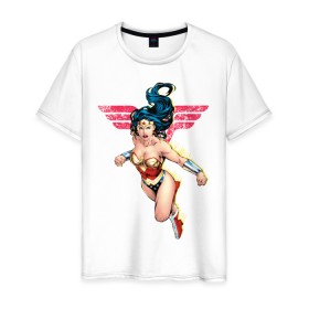 Мужская футболка хлопок с принтом Wonder Woman в Курске, 100% хлопок | прямой крой, круглый вырез горловины, длина до линии бедер, слегка спущенное плечо. | dc comics | justice league | shtatjl | superhero | wonder woman | лига справедливости | чудо женщина