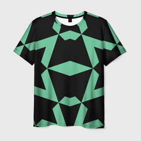 Мужская футболка 3D с принтом Abstract zigzag pattern в Курске, 100% полиэфир | прямой крой, круглый вырез горловины, длина до линии бедер | abstract | background | illusion | patter | абстракт | геометрия | зеленый | зигзаг | иллюзия | паттерн | простой | ромб | фигуры | фон | черный