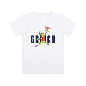 Детская футболка хлопок с принтом Гринч в Курске, 100% хлопок | круглый вырез горловины, полуприлегающий силуэт, длина до линии бедер | Тематика изображения на принте: 