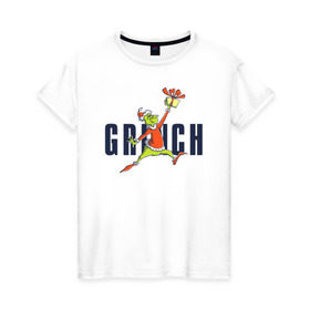 Женская футболка хлопок с принтом Гринч в Курске, 100% хлопок | прямой крой, круглый вырез горловины, длина до линии бедер, слегка спущенное плечо | 