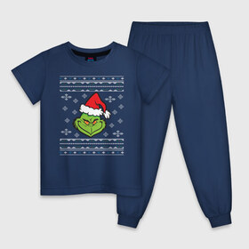Детская пижама хлопок с принтом Гринч в Курске, 100% хлопок |  брюки и футболка прямого кроя, без карманов, на брюках мягкая резинка на поясе и по низу штанин
 | 2020 | гринч | нг | новый год