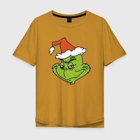 Мужская футболка хлопок Oversize с принтом Гринч в Курске, 100% хлопок | свободный крой, круглый ворот, “спинка” длиннее передней части | 2020 | гринч | гринч мультфильм | нг | новый год | фильм рождество гринч