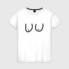 Женская футболка хлопок с принтом Грудь в Курске, 100% хлопок | прямой крой, круглый вырез горловины, длина до линии бедер, слегка спущенное плечо | Тематика изображения на принте: прикол | смешная футболка | юмор