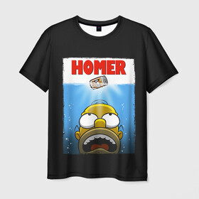 Мужская футболка 3D с принтом Homer в Курске, 100% полиэфир | прямой крой, круглый вырез горловины, длина до линии бедер | bart | beer | family | homer | jaws | lisa | maggie | marge | shark | simpson | simpsons | thesimpsons | акула | барт | гомер | лиза | мардж | мегги | семья | симпсоны | челюсти