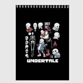 Скетчбук с принтом UNDERTALE в Курске, 100% бумага
 | 48 листов, плотность листов — 100 г/м2, плотность картонной обложки — 250 г/м2. Листы скреплены сверху удобной пружинной спиралью | chara | frisk | sans | undertale | андертале | андертейл | игра | подземная история | подземная сказка | санс | ундертале | фриск | чара