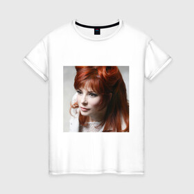 Женская футболка хлопок с принтом Mylene Farmer в Курске, 100% хлопок | прямой крой, круглый вырез горловины, длина до линии бедер, слегка спущенное плечо | певица