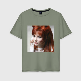 Женская футболка хлопок Oversize с принтом Mylene Farmer в Курске, 100% хлопок | свободный крой, круглый ворот, спущенный рукав, длина до линии бедер
 | певица