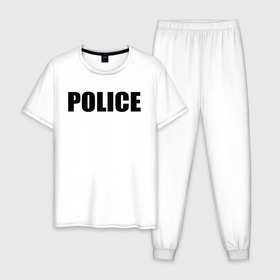 Мужская пижама хлопок с принтом Police в Курске, 100% хлопок | брюки и футболка прямого кроя, без карманов, на брюках мягкая резинка на поясе и по низу штанин
 | police | мвд | милиция | оперуполномоченный | патруль | правоохранительный орган | россии | рф | силовые структуры