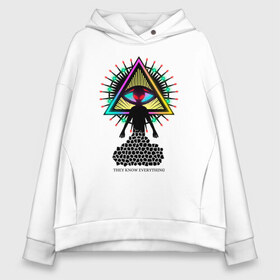 Женское худи Oversize хлопок с принтом Neon alien The all-seeing eye в Курске, френч-терри — 70% хлопок, 30% полиэстер. Мягкий теплый начес внутри —100% хлопок | боковые карманы, эластичные манжеты и нижняя кромка, капюшон на магнитной кнопке | Тематика изображения на принте: abstract | alien | beautiful | bright | eye | mason | neon | ufo