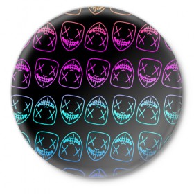 Значок с принтом Маска в Курске,  металл | круглая форма, металлическая застежка в виде булавки | mask | neon mask | smile | маска | неоновая маска | улыбка