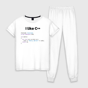 Женская пижама хлопок с принтом Мне нравится C++ в Курске, 100% хлопок | брюки и футболка прямого кроя, без карманов, на брюках мягкая резинка на поясе и по низу штанин | c++ | программирование | программирования | программист | язык