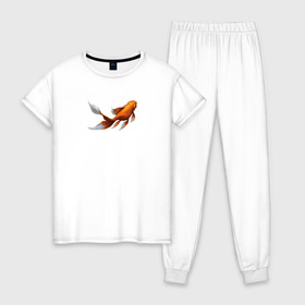 Женская пижама хлопок с принтом Золотая Рыбка в Курске, 100% хлопок | брюки и футболка прямого кроя, без карманов, на брюках мягкая резинка на поясе и по низу штанин | золотая рыбка | рыба. рисунок