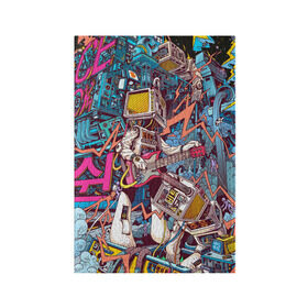 Обложка для паспорта матовая кожа с принтом Space Hardrock Machine в Курске, натуральная матовая кожа | размер 19,3 х 13,7 см; прозрачные пластиковые крепления | rock | гитара | космонавт | космос | музыка | робот | рок | хард рок | электроника | электронная музыка