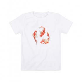Детская футболка хлопок с принтом Карп Кои в Курске, 100% хлопок | круглый вырез горловины, полуприлегающий силуэт, длина до линии бедер | Тематика изображения на принте: карп | карп кои | рисунок | рыба