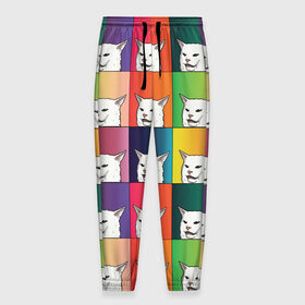 Мужские брюки 3D с принтом Woman Yelling at Cat в Курске, 100% полиэстер | манжеты по низу, эластичный пояс регулируется шнурком, по бокам два кармана без застежек, внутренняя часть кармана из мелкой сетки | cat | cats | christmas | mem | meme | memes | new year | xmas | женщина | кот | кричит | мем | мемы | на кота | новый год | рождество