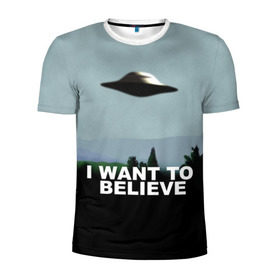 Мужская футболка 3D спортивная с принтом I WANT TO BELIEVE в Курске, 100% полиэстер с улучшенными характеристиками | приталенный силуэт, круглая горловина, широкие плечи, сужается к линии бедра | i want to believe | space | ufo | галактика | космос | нло | пришельцы | хотелось бы верить